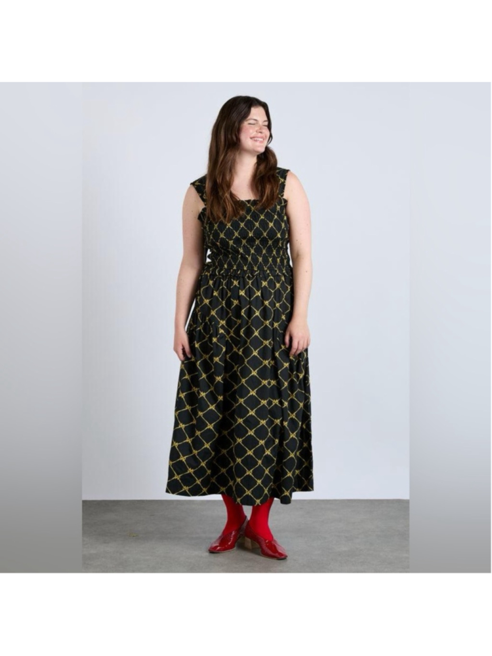 Damson Madder Tish Midi Black & Gold Patterned Midi Dress Size 6 UK 10 - Picture 2 of 8